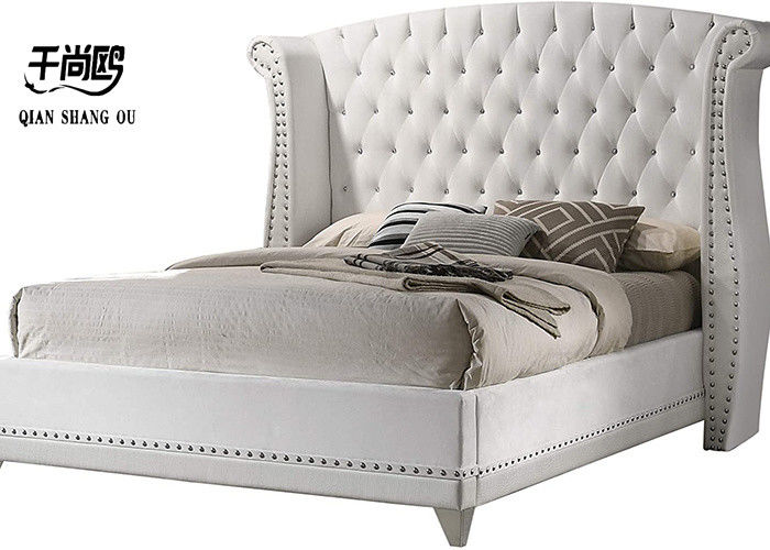 Grey color high bedside king double size furniture tufted upholstered bed